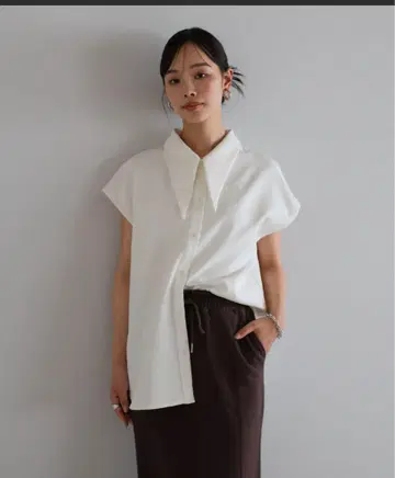 ENC 화이트 반팔 셔츠 오버 사이즈 옷깃