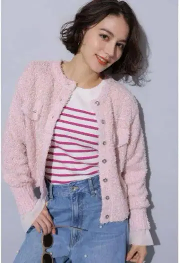 아르페쥬 스토리 스팽글 플래그얀 가디건 핑크