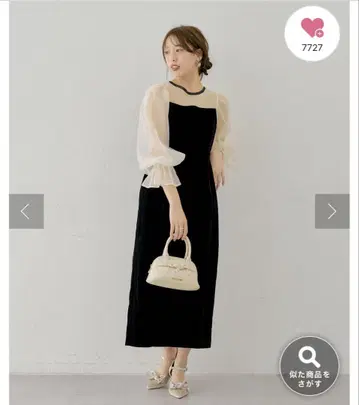 Chico 배색 시스루 타이트 롱 드레스