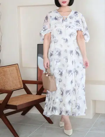 케이프 슬리브 꽃무늬 원피스 LL 루완유 택 포함 새상품