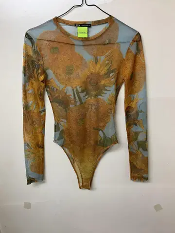 ZARA 메쉬 시어 바디 수트 해바라기