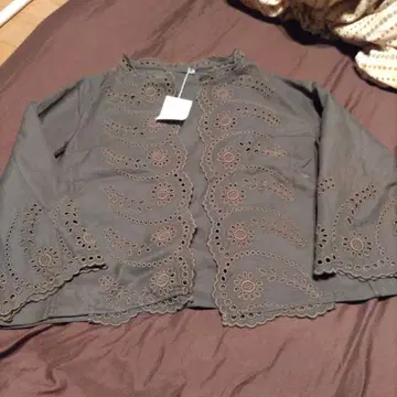 45rpm 노카라 자켓 카키 x 브라운 새상품 미사용 자수 레이스 택