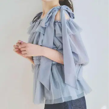 dazzlin 튤리본 페플럼 2way 상의 블루