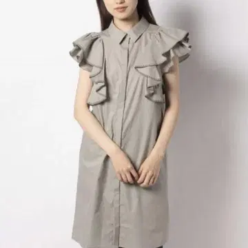 프릴 슬리브리스 셔츠 원피스 카키 미아