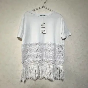 새상품 ZARA 시스루 프린지 T셔츠 화이트 M 사이즈