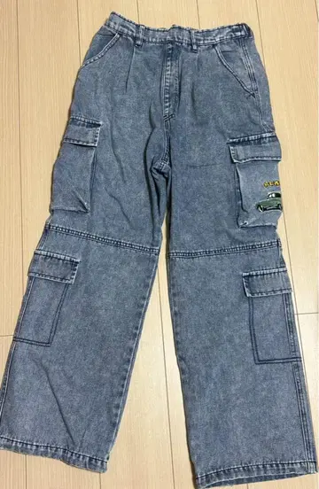 카고 팬츠 라이트 블루 자동차 자수