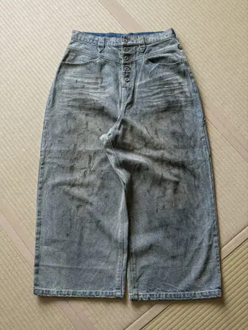 빈티지 가공 슈퍼 와이드 배기 데님