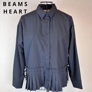 BEAMS HEART F 블랙 플리츠 긴팔 셔츠 새상품급