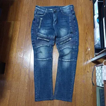 새상품급! 다크 블루 데님 팬츠 슬림핏 레이싱 팬츠