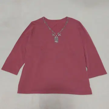 레리안 비즈 자수 7부 소매 상의 루즈핏