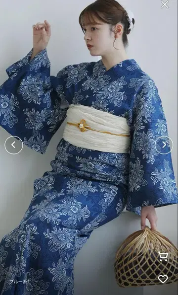 우타타네 유카타 세트 유카타와 헤코오비 파랑 성인 유카타