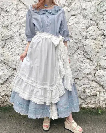 PINKHOUSE 면 로운 피코 프릴 에이프런