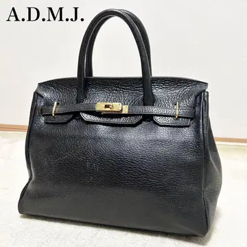 새상품급 A.D.M.J. 핸드백 플랩 턴락 올 가죽 블랙 금