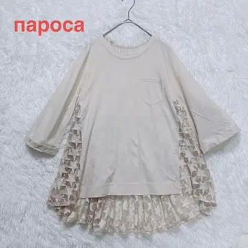 napoca/별 패턴 레이스 가을 코디 플레어 셔츠 S 티셔츠 베이지