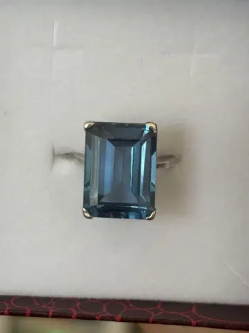 에메랄드 컷 파란색 보석 실버 반지 Blue Topaz