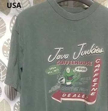 USA 빈티지 Java 개구리 그린 프린트 T셔츠