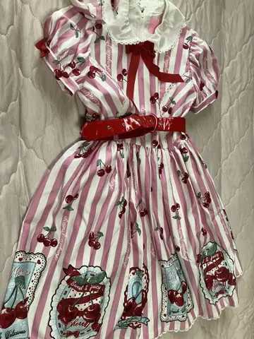 angelic pretty 체리 스탬프 패턴 원피스 핑크