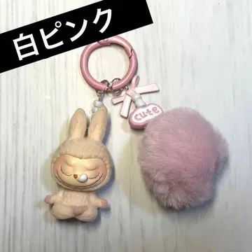 LABUBU 키링 키체인 미니 요가 LABUBU 화이트 핑크