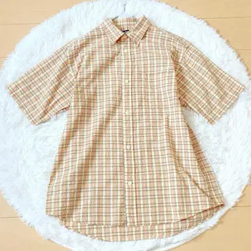 유니클로 빈티지 레어 반팔 체크 셔츠 오렌지 계열 XL 뽕뽕이