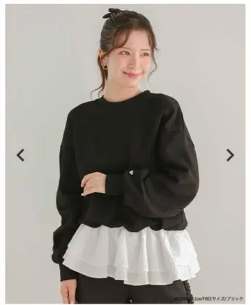 fitmore 밑단 프릴 자카드 도킹 맨투맨