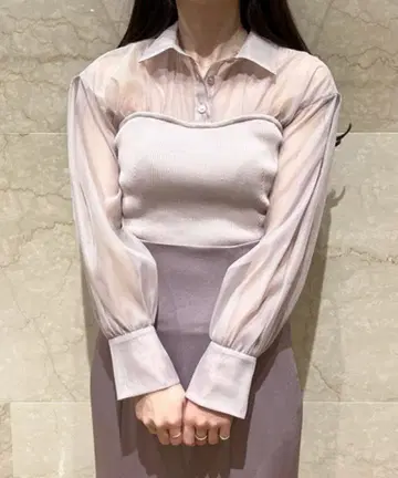 시스루 긴팔 셔츠 핑크