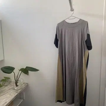 컬러 블록 반팔 롱 원피스