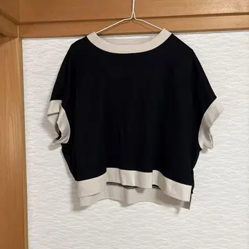 ISHIKAWA LABO 바이컬러 반팔 T셔츠 블랙과 베이지