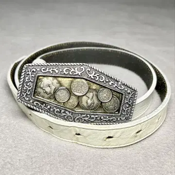 화이트 가죽 코인 디자인 벨트 90s 00s