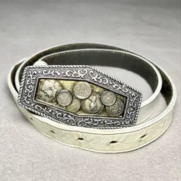 화이트 가죽 코인 디자인 벨트 90s 00s