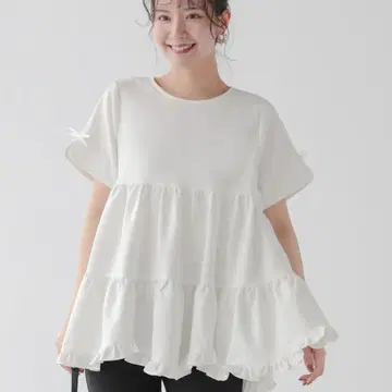 핏모어 슬릿 슬리브 밑단 프릴 티어드 반팔 상의