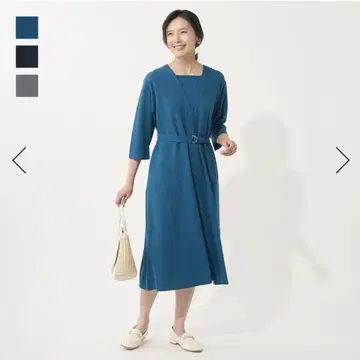 V넥 분또 테드 원피스 허리 벨트 포함 7부 소매 원피스