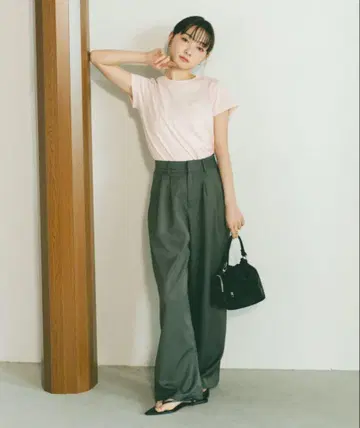 VANNIE U 더블 턱 슬랙스 팬츠 그레이 S