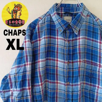 USA 구제 의류 CHAPS 플란넬 셔츠 XL 블루 화이트 레드 체크