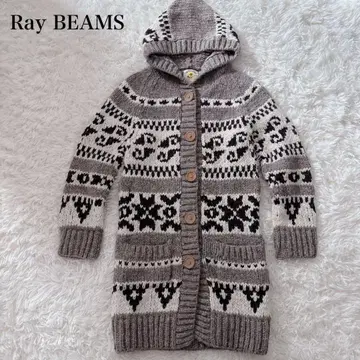 새상품급 Ray BEAMS 코위찬 니트 롱 가디건 울 후드 부착