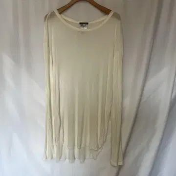 ANN DEMEULEMEESTER 리브 시어 티셔츠 롱 T 화이트 M