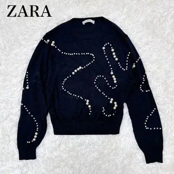 ZARA 펄 장식 니트 스웨터 네이비 S 비즈