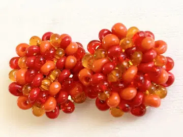 빈티지 레드 오렌지 계열 비즈 알알이 귀걸이