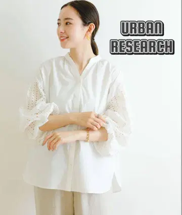 URBAN RESEARCH 레이스 절개 소매 볼륨 셔츠