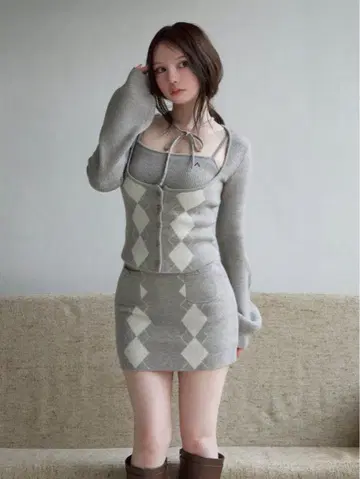ANDMARY Argyle ribbon knit set up AM1492