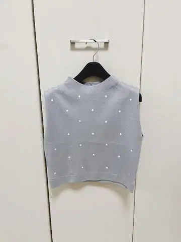 JUSGLITTY 도트 자수 크롭 니트 슬리브리스