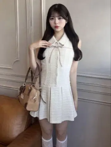 올리브데올리브 YUI 기획 슬리브리스 셔츠 미니 원피스 아이보리