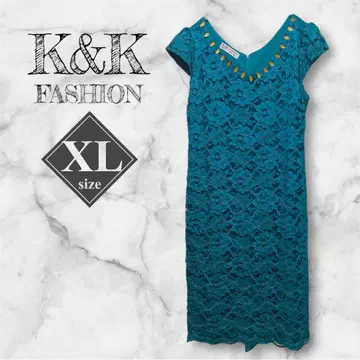 K&K FASHION 비쥬 장식 터콰이즈 레이스 미니 원피스 XL