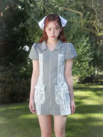 bubbles 사이드 레이스 맨투맨 원피스 미니 원피스 그레이