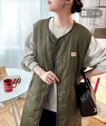 [ JaVa 콜라보 ] 클래식 엘프 충전솜 퀼팅 롱 베스트 카키 M