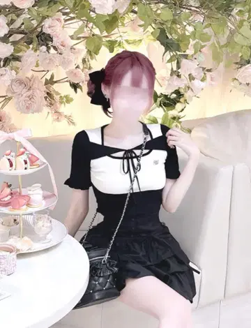 미셸 마카롱 허니뮤우 바이컬러 니트탑 F
