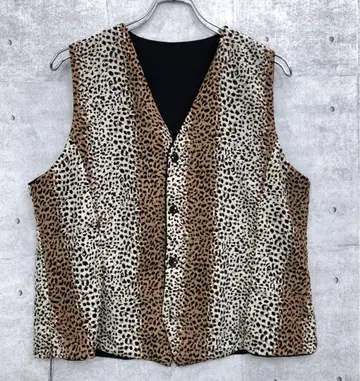 레트로 올드 빈티지 구제 의류 리버서블 레오파드 무늬 절개 베스트