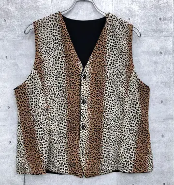 레트로 올드 빈티지 구제 의류 리버서블 레오파드 무늬 절개 베스트
