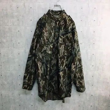 Z0020 카모 패턴 셔츠 카키 L 빈티지 USA제 원단 튼튼함