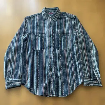 90' 스트라이프 데님풍 긴팔 셔츠