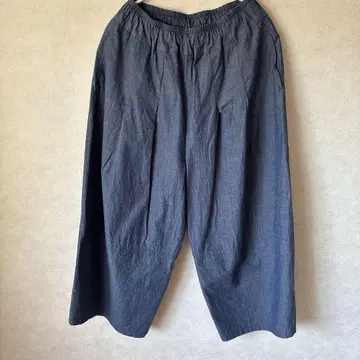 다크 블루 와이드 팬츠 허리밴딩